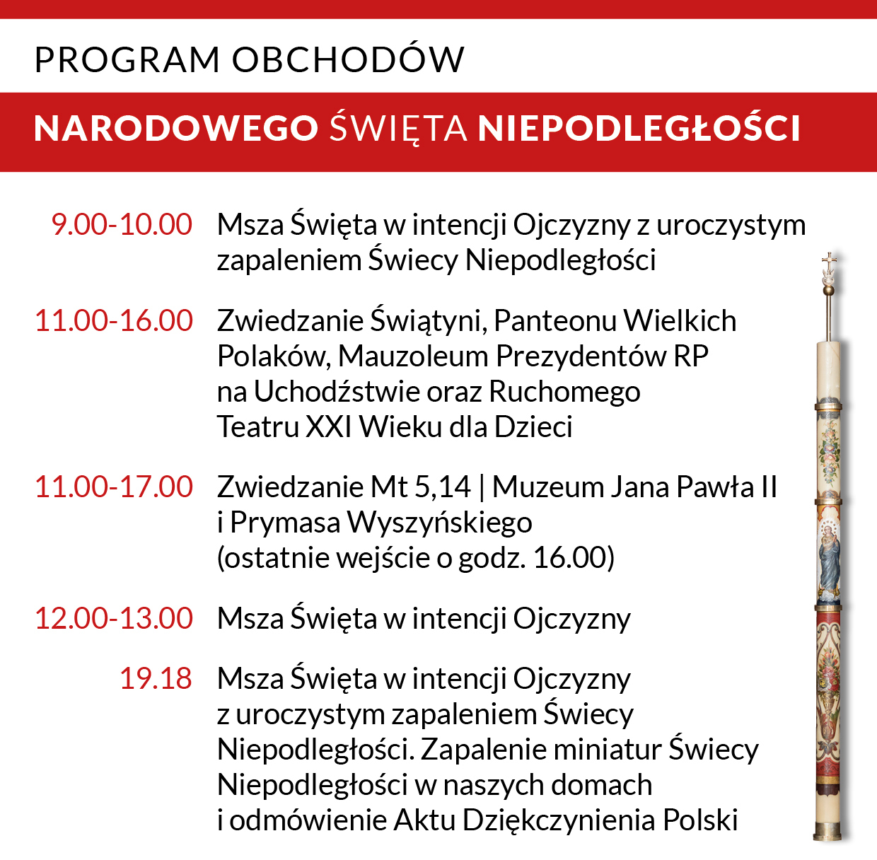Program obchodów Święta Niepodlełgości 2026 w Świątyni Opatrzności Bożej